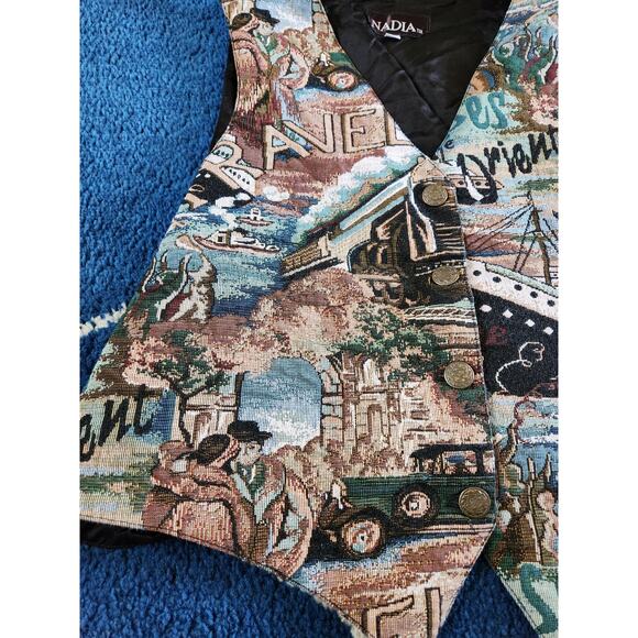 Vintage Nadia Tapestry Button Up Vest Lg - Picture 4 of 5